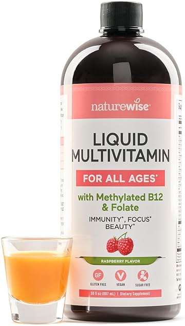 NatureWise Liquid Multivitamin for Women, Men of All Ages - Sugar Free, Vegan - Vitamins for Energy Levels, Beauty, Immune Health with Methylated B12 & Folate - Non-GMO - 30 fl oz(887 mL) - Image 1