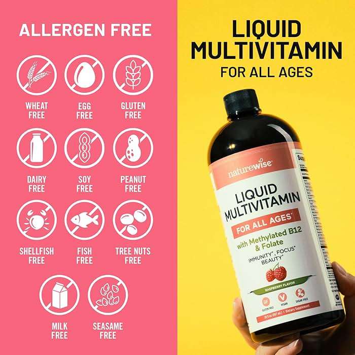 NatureWise Liquid Multivitamin for Women, Men of All Ages - Sugar Free, Vegan - Vitamins for Energy Levels, Beauty, Immune Health with Methylated B12 & Folate - Non-GMO - 30 fl oz(887 mL) - Image 5