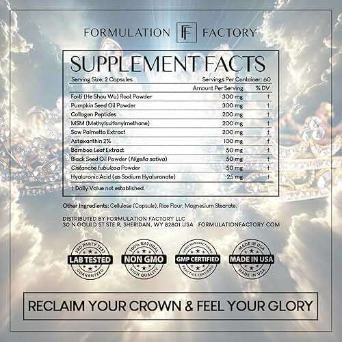 Formulation Factory Crown of Glory 10-in-1 Hair Growth Products - DHT Blocker for Men & Women with Pumpkin Seed Oil - Hair Vitamins for Faster Growth & Thickness - 120 Capsules, 2 Month Supply - Image 10