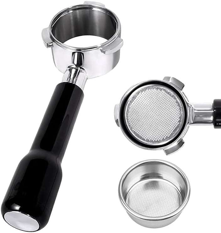 VOURMIO 54mm Bottomless Portafilter - 3 Ears with Stainless Steel Filter Basket, Fits Breville Barista Express, Pro, Touch, Bambino Plus, Infuser (880BSS, 870XL, 878BSS, 500BSS, 840XL), Black - Image 1