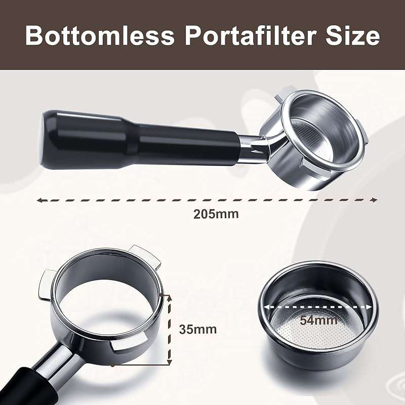 VOURMIO 54mm Bottomless Portafilter - 3 Ears with Stainless Steel Filter Basket, Fits Breville Barista Express, Pro, Touch, Bambino Plus, Infuser (880BSS, 870XL, 878BSS, 500BSS, 840XL), Black - Image 3
