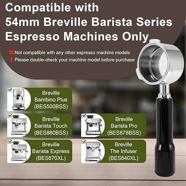 VOURMIO 54mm Bottomless Portafilter - 3 Ears with Stainless Steel Filter Basket, Fits Breville Barista Express, Pro, Touch, Bambino Plus, Infuser (880BSS, 870XL, 878BSS, 500BSS, 840XL), Black - Image 4