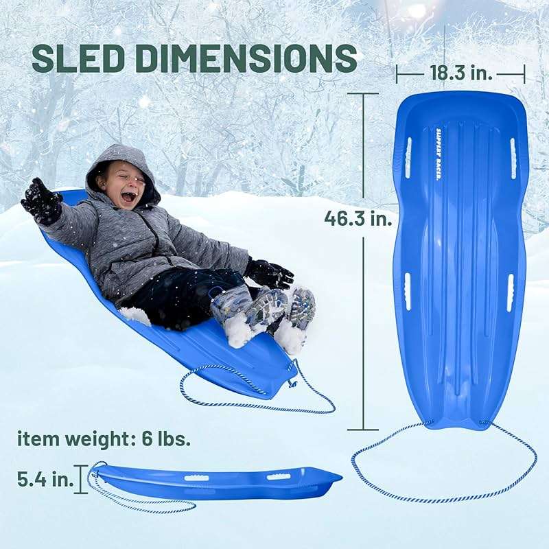 Slippery Racer Downhill Xtreme Flexible Adults and Kids Plastic Toboggan Snow Sled for up to 2 Riders with Pull Rope and Handles - Image 3