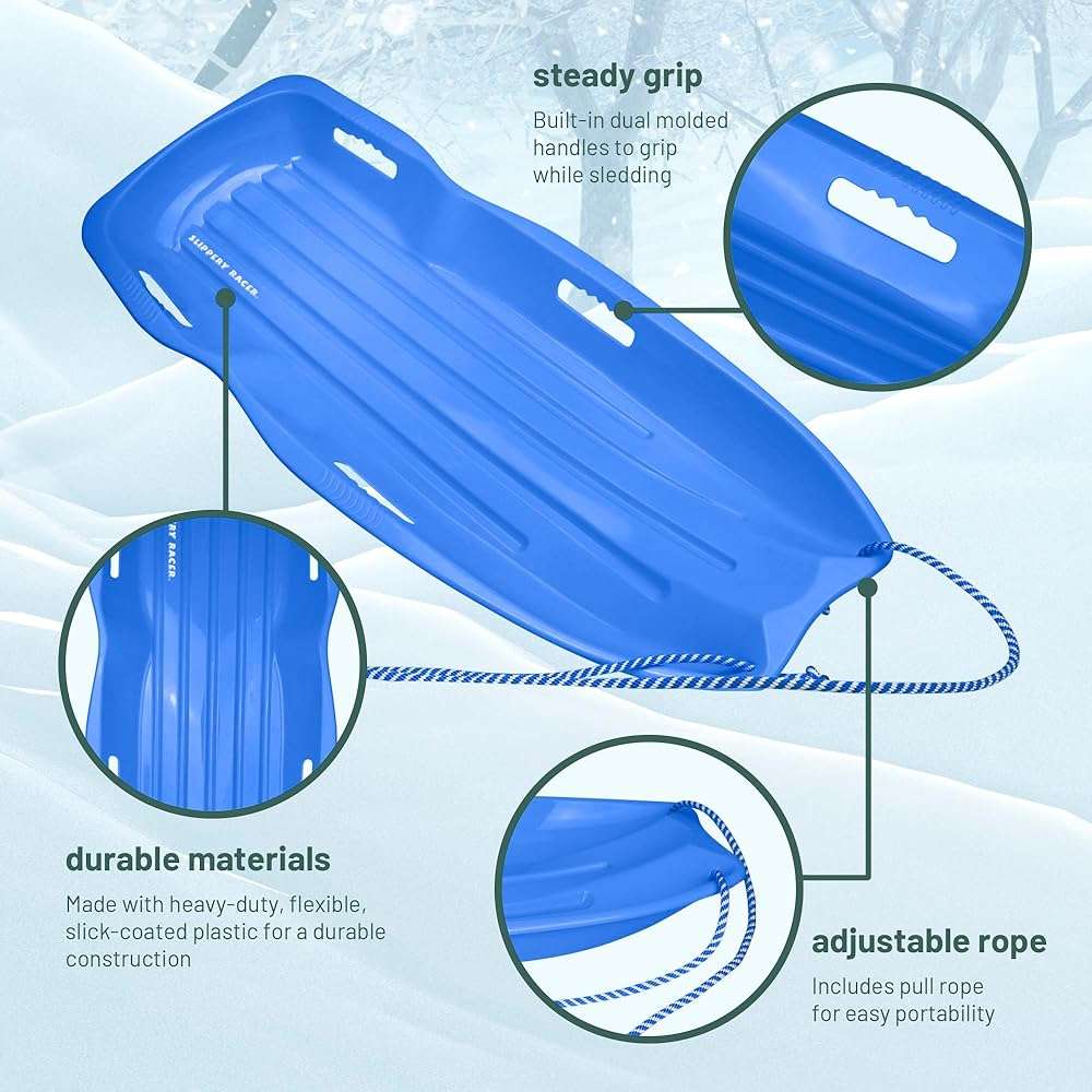 Slippery Racer Downhill Xtreme Flexible Adults and Kids Plastic Toboggan Snow Sled for up to 2 Riders with Pull Rope and Handles - Image 4