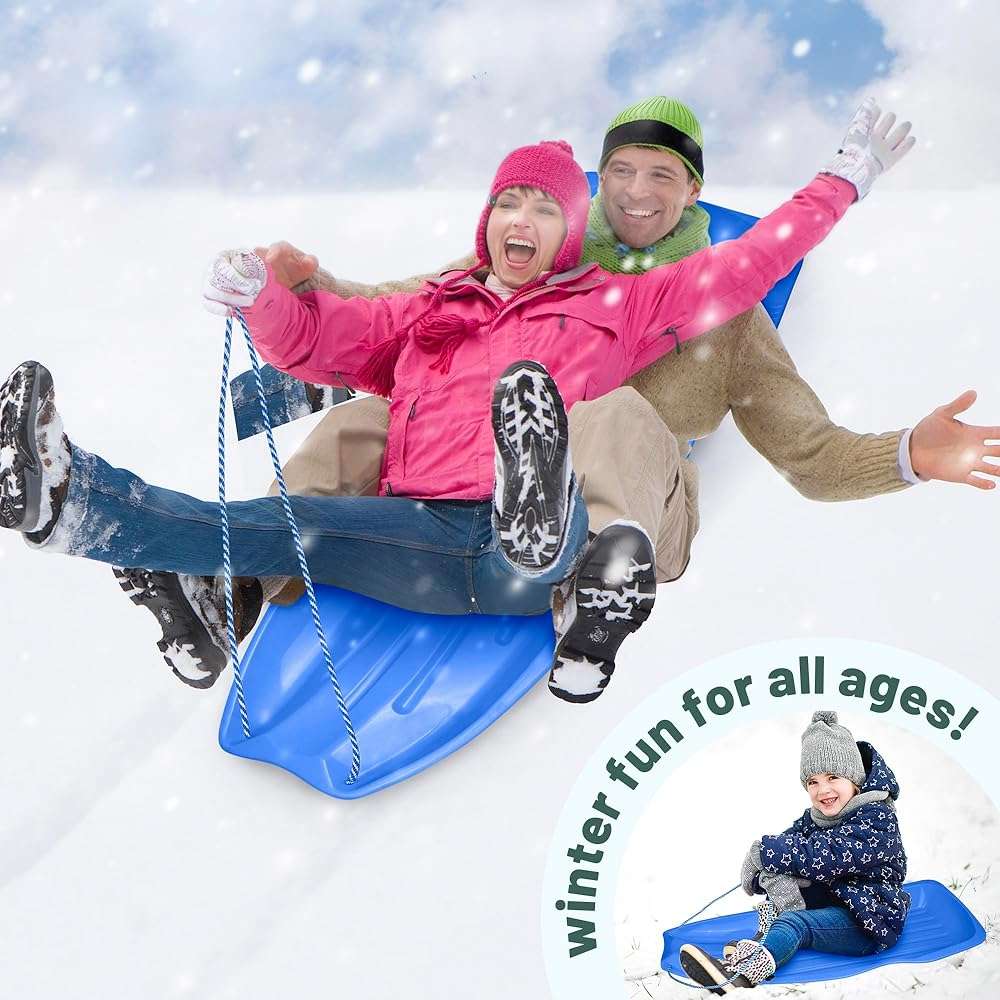 Slippery Racer Downhill Xtreme Flexible Adults and Kids Plastic Toboggan Snow Sled for up to 2 Riders with Pull Rope and Handles - Image 5