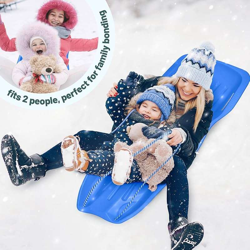 Slippery Racer Downhill Xtreme Flexible Adults and Kids Plastic Toboggan Snow Sled for up to 2 Riders with Pull Rope and Handles - Image 7