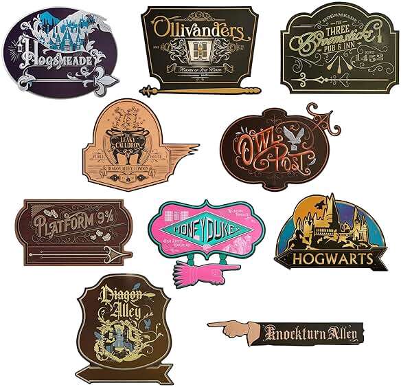 Conquest Journals Harry Potter Wizarding World Directional Sign Set, Officially Licensed, 12 Pieces, 10 6'' x 9'' Location Signs & 2 48'' Posts, Cardstock, Party Decorations or Home Decor - Image 3