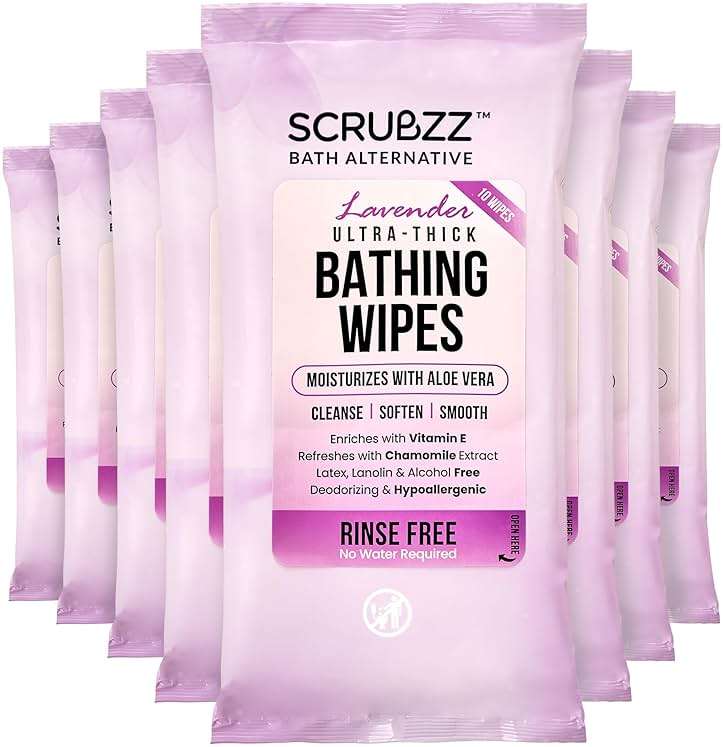 Extra Large Bath Wipes for Adults Bathing No Rinse - 80 Disposable Body Cleansing Wipes for Men, Women & Elderly - Great for Gym, Camping, Post Surgery - Shower Wipes - Lavender - Image 1