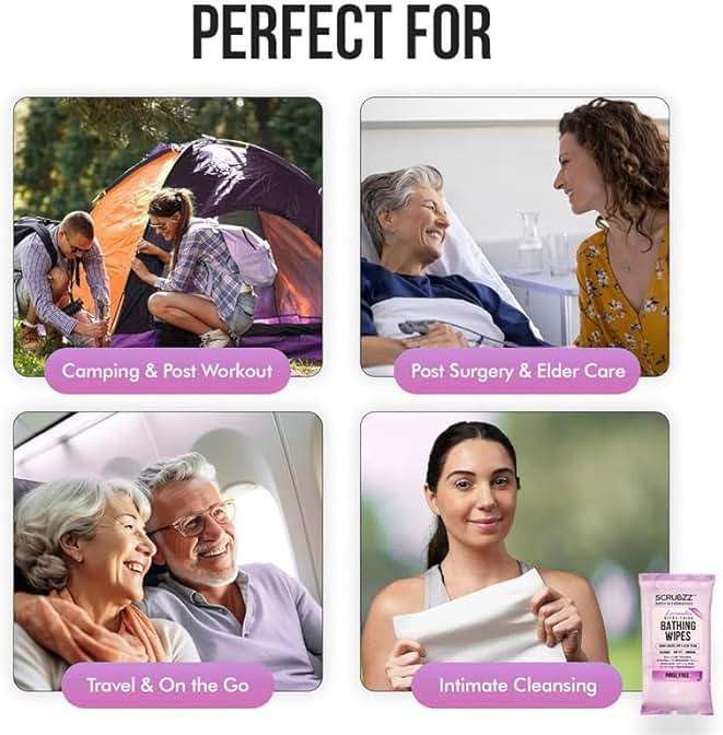 Extra Large Bath Wipes for Adults Bathing No Rinse - 80 Disposable Body Cleansing Wipes for Men, Women & Elderly - Great for Gym, Camping, Post Surgery - Shower Wipes - Lavender - Image 6
