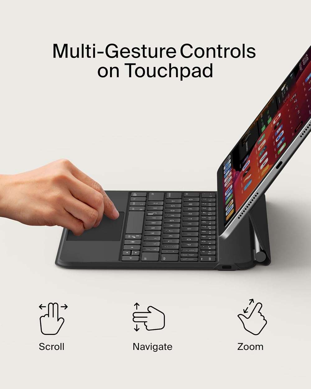 Belkin Pro Keyboard Case w/Magnetic Stand, Backlit Bluetooth Keyboard, Multi-Gesture Controls, Magnetic Apple Pencil Storage Compatibility, & Multimedia Keys for iPad Air 10.9" & iPad Pro 11" - Black - Image 4