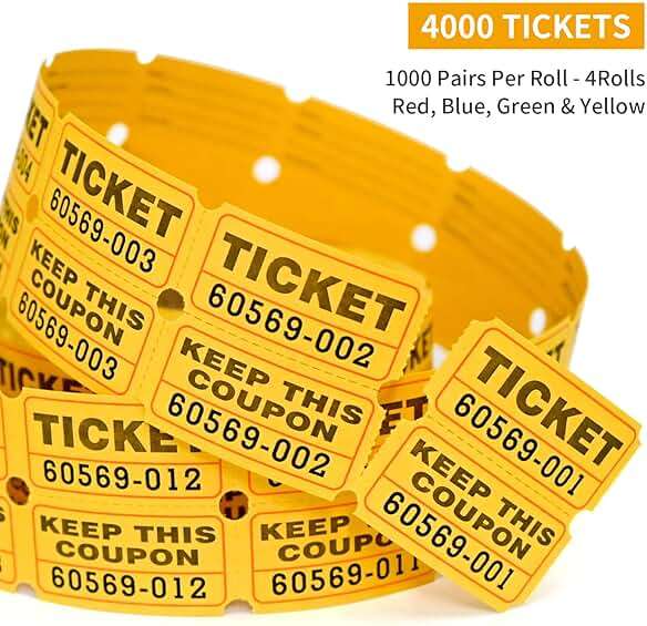 L LIKED 4000 Pairs Double Raffle Tickets - 4 Assorted Colors (Blue, Yellow, Red, Green), 1000 Tickets per Roll for Events, Fundraisers & Parties - Image 3