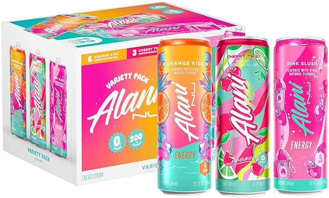 Alani Nu VARIETY PACK CHERRY TWIST, PINK SLUSH, ORANGE KISS Sugar Free, Low Calorie Energy Drinks, 200mg Caffeine, Biotin B Vitamins, Zero Sugar, 10 Calories, 12 Fl Oz Cans, 12 Pack - Image 1