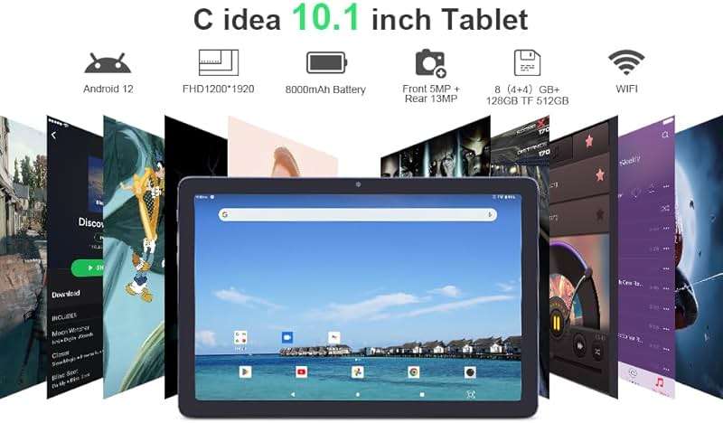 C idea 10.1 inches Tablet,Android 12.0 Tablet 8GB RAM 128GB ROM (1TB TF),1920 * 1200 Full HD Screen,8 Core Unisoc T606 CPU,2.4G/5G WiFi,8MP+13MP Camera,6000mAh Long Battery,Face Unlocked(Gray) - Image 2