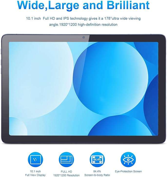 C idea 10.1 inches Tablet,Android 12.0 Tablet 8GB RAM 128GB ROM (1TB TF),1920 * 1200 Full HD Screen,8 Core Unisoc T606 CPU,2.4G/5G WiFi,8MP+13MP Camera,6000mAh Long Battery,Face Unlocked(Gray) - Image 3