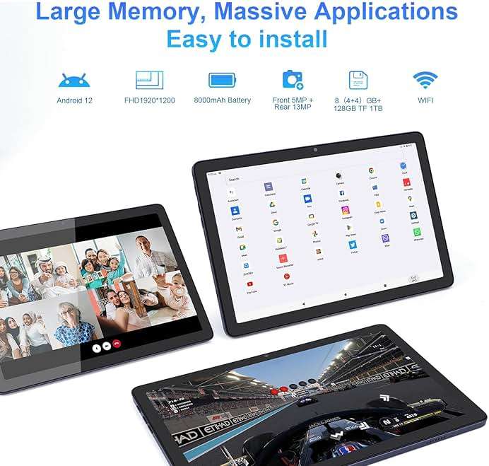 C idea 10.1 inches Tablet,Android 12.0 Tablet 8GB RAM 128GB ROM (1TB TF),1920 * 1200 Full HD Screen,8 Core Unisoc T606 CPU,2.4G/5G WiFi,8MP+13MP Camera,6000mAh Long Battery,Face Unlocked(Gray) - Image 4