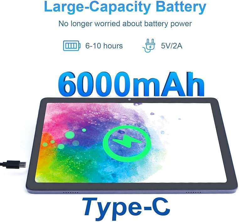 C idea 10.1 inches Tablet,Android 12.0 Tablet 8GB RAM 128GB ROM (1TB TF),1920 * 1200 Full HD Screen,8 Core Unisoc T606 CPU,2.4G/5G WiFi,8MP+13MP Camera,6000mAh Long Battery,Face Unlocked(Gray) - Image 6