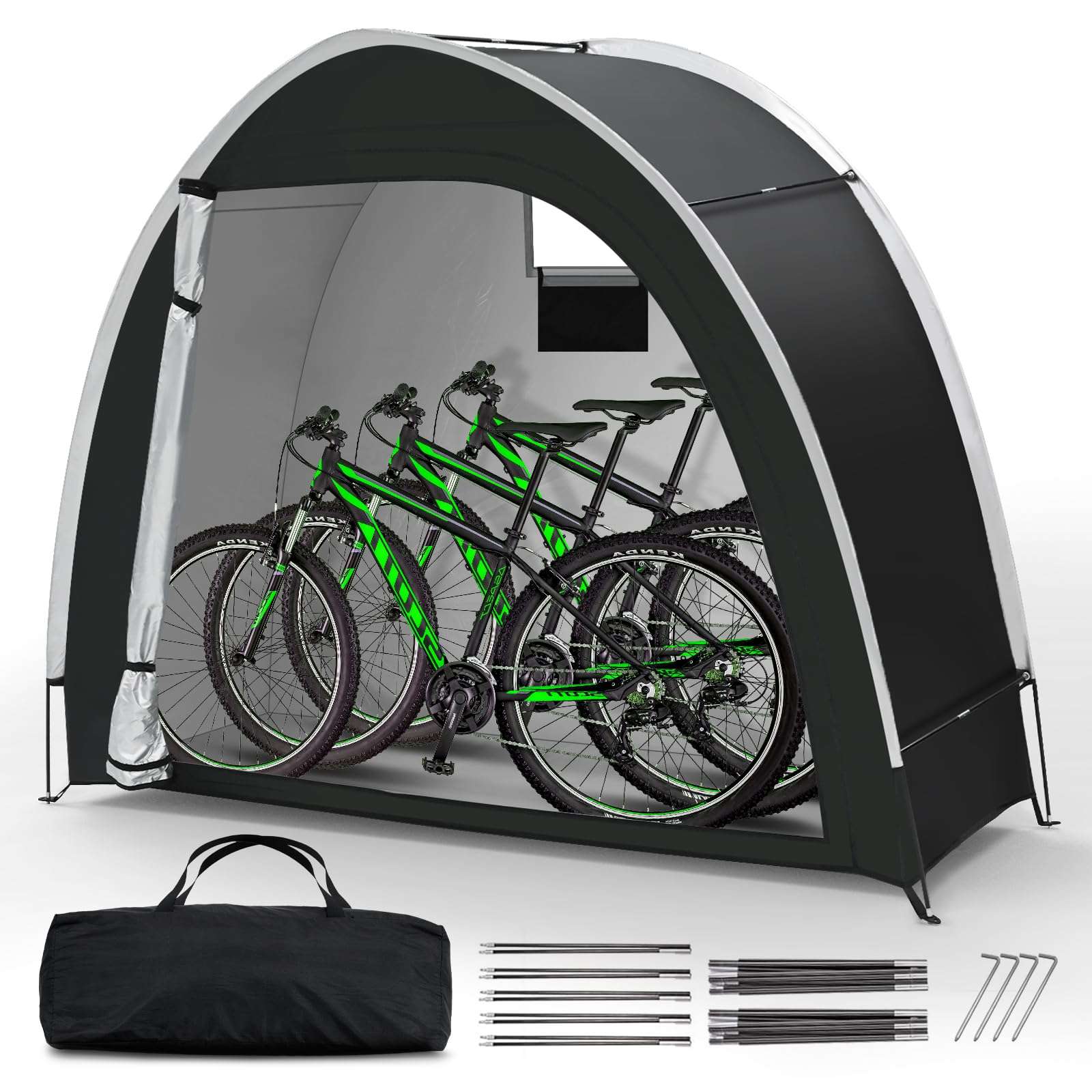 Bike Storage Tent for Outdoor, 2 Bike Capacity with Extra Top Space, PU5000 Waterproof 210D Oxford Fabric with Taped Seams, Portable Floor Storage Shed for Bicycle, Motorcycle & Garden Tools, etc - Image 1