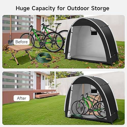Bike Storage Tent for Outdoor, 2 Bike Capacity with Extra Top Space, PU5000 Waterproof 210D Oxford Fabric with Taped Seams, Portable Floor Storage Shed for Bicycle, Motorcycle & Garden Tools, etc - Image 5