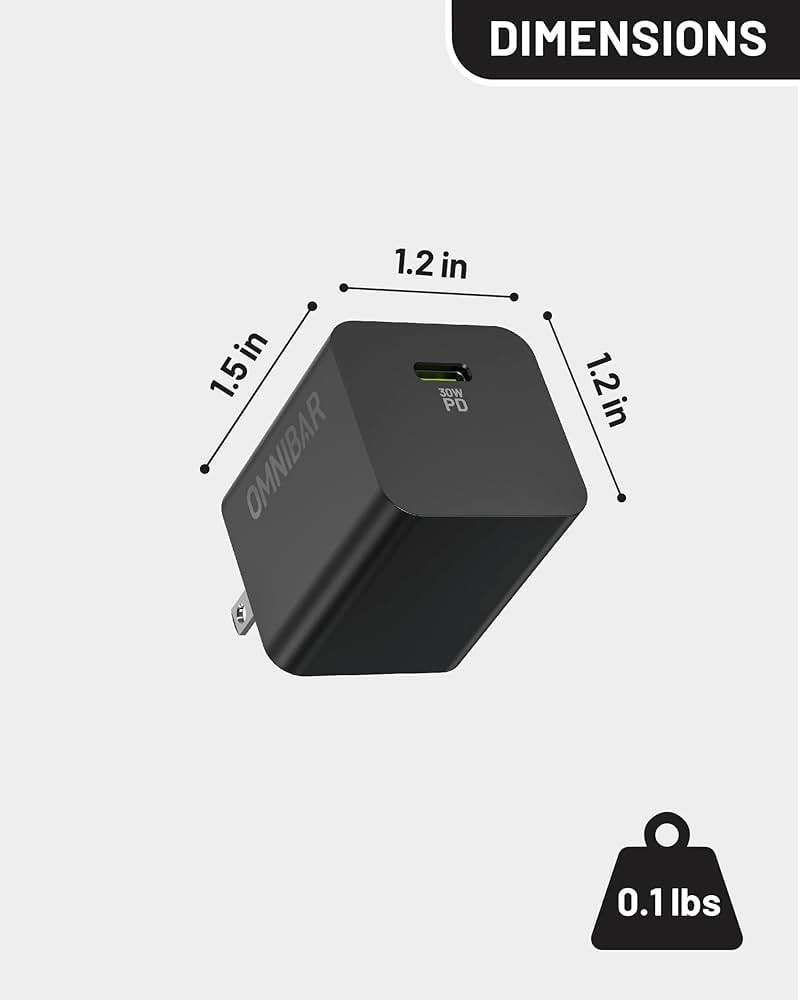 OMNIBAR 30W USB C Charger Block, GaN Type C Wall Charger Block, PD3.0 PPS USB-C Power Adapter, Compact iPhone Charger Fast Charging for iPhone 17/16/15, Samsung Galaxy S25/S24/S23, Pixel 10/9/8, Black - Image 8