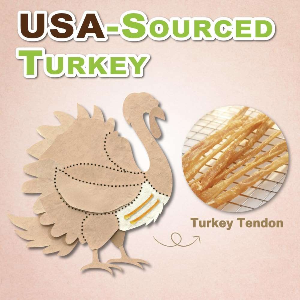 A Freschi srl Turkey Tendons for Dogs, USA-Sourced Human Grade, Rawhide-Free Long-Lasting Puppy Chews, All Natural Hypoallergenic Dog Treats for Small Breeds, 3.53 oz Pack Strips - Image 3