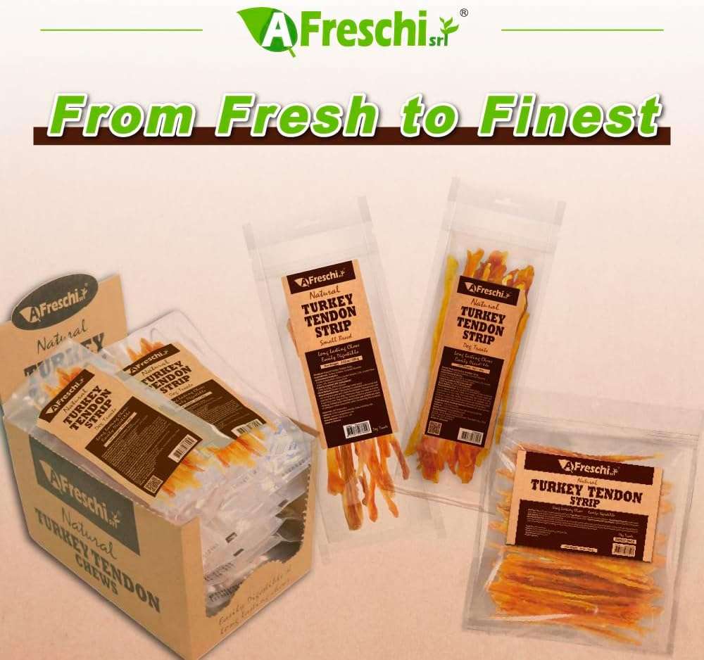 A Freschi srl Turkey Tendons for Dogs, USA-Sourced Human Grade, Rawhide-Free Long-Lasting Puppy Chews, All Natural Hypoallergenic Dog Treats for Small Breeds, 3.53 oz Pack Strips - Image 8