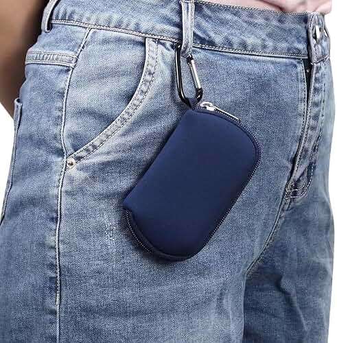 Ranyi Earbud Case, Waterproof Elastic Zipper Carrying Earphone Case with Carabiner Compatible for Wireless Earbuds TOZO A1 NC9 /for ZZU T18 /for Catitru BX17 /for Btootos A90 Pro/for TAGRY X08 Blue - Image 2