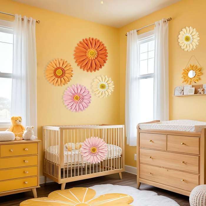 Daisy Paper Flowers Wall Decor 3D Orange Pink Large Flowers Bulletin Board Decoration Spring Garden Groovy Birthday Decorations for Women Girls Baby Shower Classroom Office Boho Nursery Wall Decor - Image 4