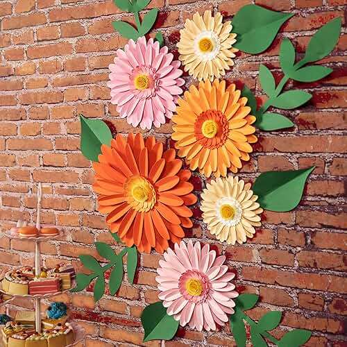 Daisy Paper Flowers Wall Decor 3D Orange Pink Large Flowers Bulletin Board Decoration Spring Garden Groovy Birthday Decorations for Women Girls Baby Shower Classroom Office Boho Nursery Wall Decor - Image 5