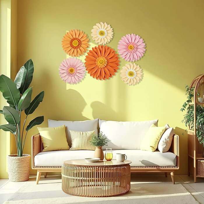 Daisy Paper Flowers Wall Decor 3D Orange Pink Large Flowers Bulletin Board Decoration Spring Garden Groovy Birthday Decorations for Women Girls Baby Shower Classroom Office Boho Nursery Wall Decor - Image 6