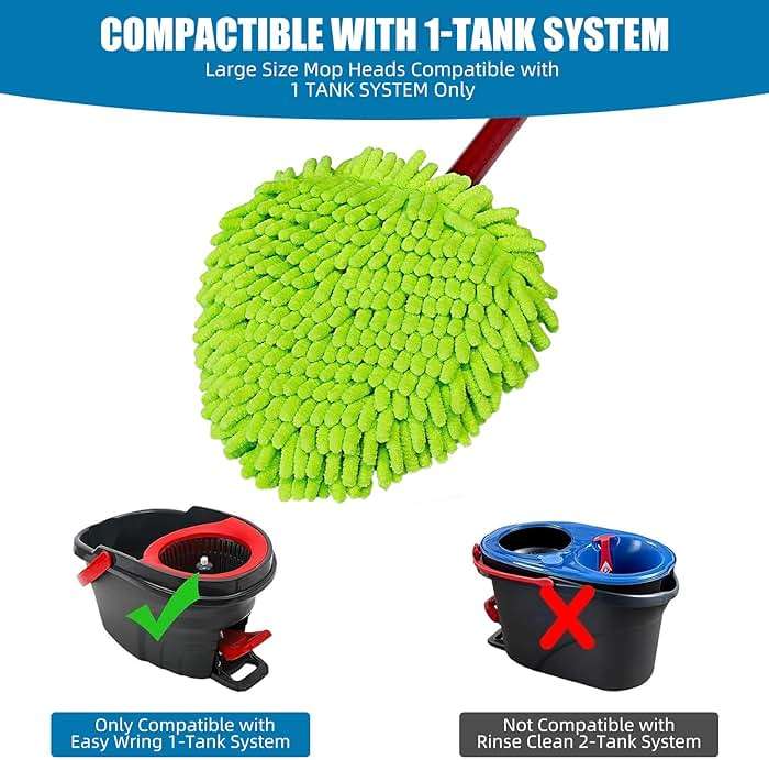Spin Mop Heads Replacements for Ocedar Easywring 1 Tank System 3 Pack Chenille Mop Pad Spin Mop Refill for O Cedar Mop Head Replacement Green - Image 3