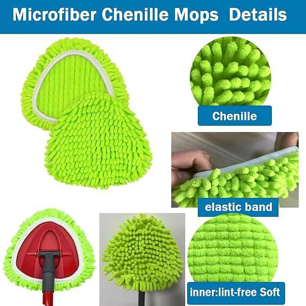 Spin Mop Heads Replacements for Ocedar Easywring 1 Tank System 3 Pack Chenille Mop Pad Spin Mop Refill for O Cedar Mop Head Replacement Green - Image 4