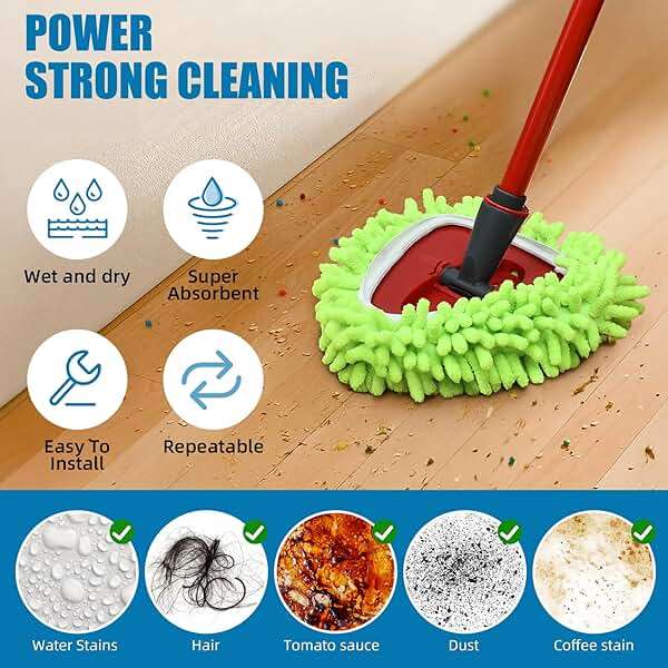 Spin Mop Heads Replacements for Ocedar Easywring 1 Tank System 3 Pack Chenille Mop Pad Spin Mop Refill for O Cedar Mop Head Replacement Green - Image 6