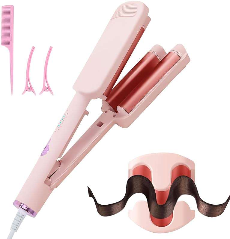 Curling Iron Hair Crimper Waver - CHIKYO 3 Barrel Rovy Wave Curling Iron, 1.25 Inch Ionic Beach Waves Curling Wand, Deep Waver Hair Curler Hot Tool with Ceramic for Women, Dual Voltage, Easy to Use - Image 1