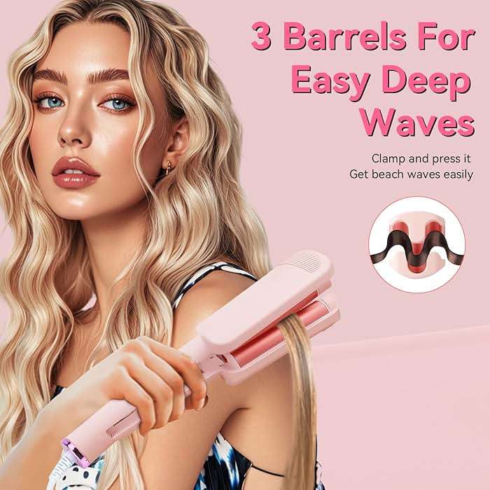 Curling Iron Hair Crimper Waver - CHIKYO 3 Barrel Rovy Wave Curling Iron, 1.25 Inch Ionic Beach Waves Curling Wand, Deep Waver Hair Curler Hot Tool with Ceramic for Women, Dual Voltage, Easy to Use - Image 3
