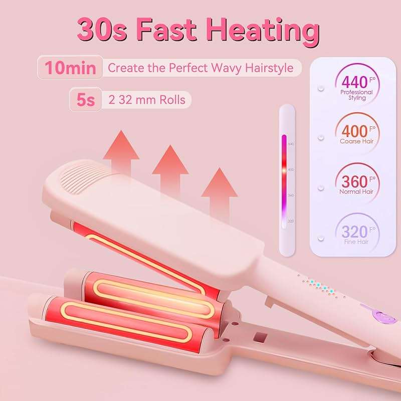 Curling Iron Hair Crimper Waver - CHIKYO 3 Barrel Rovy Wave Curling Iron, 1.25 Inch Ionic Beach Waves Curling Wand, Deep Waver Hair Curler Hot Tool with Ceramic for Women, Dual Voltage, Easy to Use - Image 5