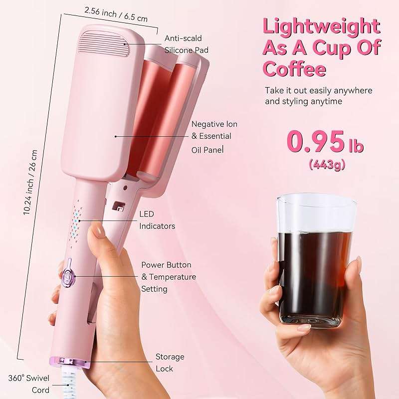 Curling Iron Hair Crimper Waver - CHIKYO 3 Barrel Rovy Wave Curling Iron, 1.25 Inch Ionic Beach Waves Curling Wand, Deep Waver Hair Curler Hot Tool with Ceramic for Women, Dual Voltage, Easy to Use - Image 7