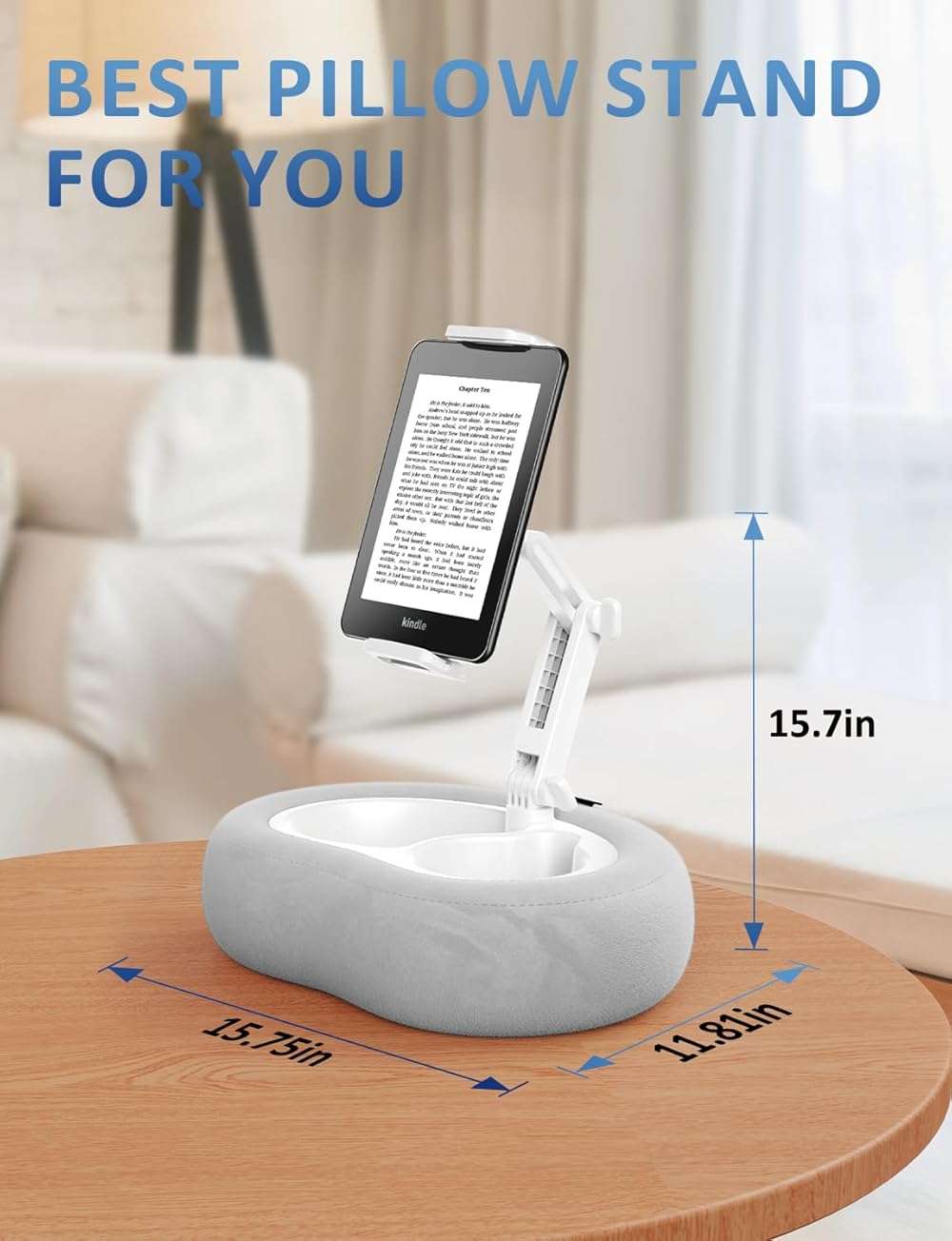 Tablet & E-Reader Stand with Soft Plush Pillow and 2 Detachable Trays , Adjustable Tablet Holder for Bed or Lap Compatible with Kindle Kobo iPad iPhone Portable Monitors & 4.7-16.1" Devices (Gray) - Image 7