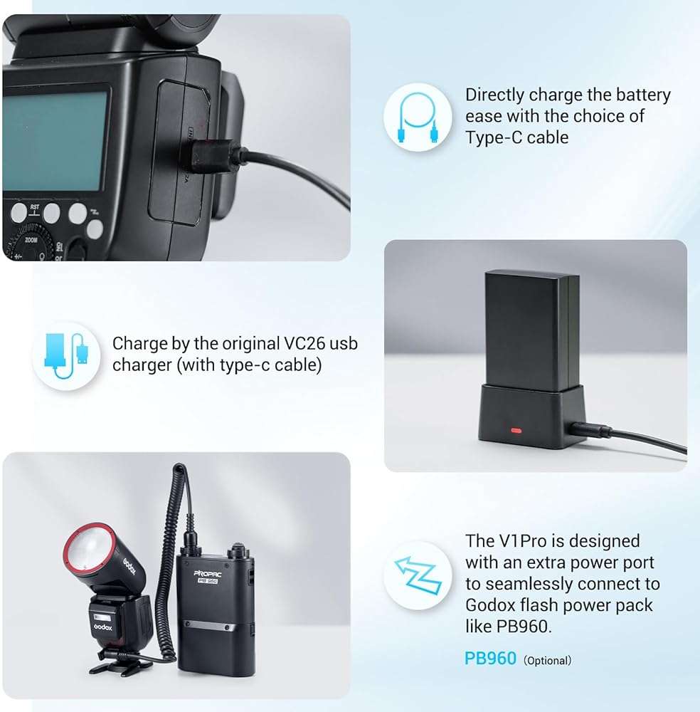 Godox V1Pro-C USA Version Flash for Canon, V1Pro-CU Camera Flash Speedlite with Detachable Sub Flash, USB-C Charge Battery, LED Modeling Light, 2.4G X Wireless 1/8000s HSS TTL Flash Speedlight - Image 4