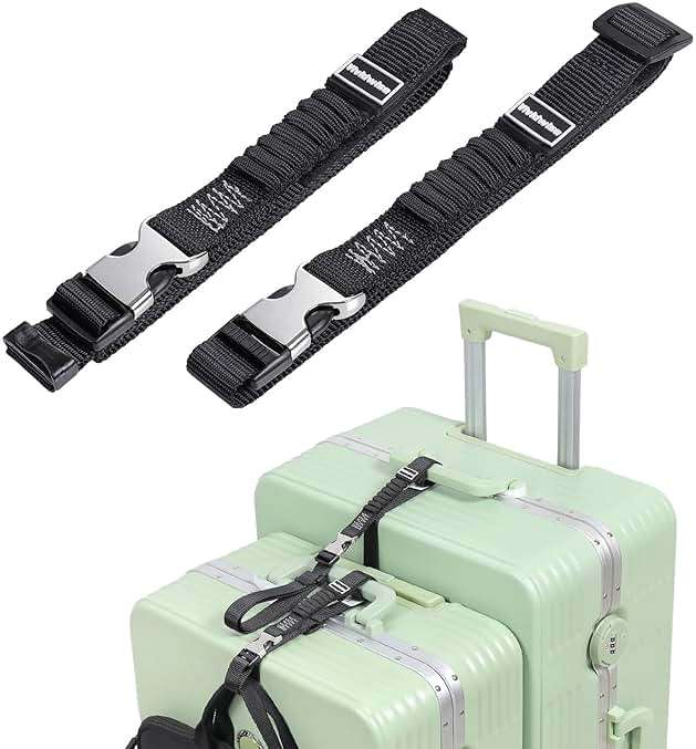 Vividwise Luggage Straps, Stretchable Luggage Connector Straps for Suitcases, Metal Buckle Add A Bag Adjustable Attachment Accessories Belts (Black-Metal Buckle, 0.75" W) - Image 1