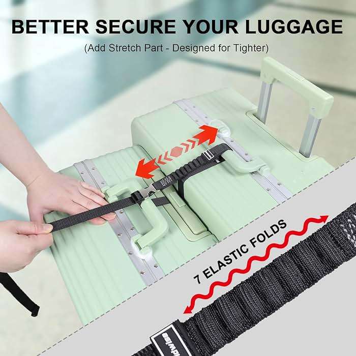 Vividwise Luggage Straps, Stretchable Luggage Connector Straps for Suitcases, Metal Buckle Add A Bag Adjustable Attachment Accessories Belts (Black-Metal Buckle, 0.75" W) - Image 2