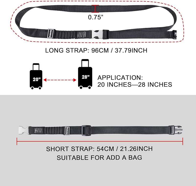 Vividwise Luggage Straps, Stretchable Luggage Connector Straps for Suitcases, Metal Buckle Add A Bag Adjustable Attachment Accessories Belts (Black-Metal Buckle, 0.75" W) - Image 3