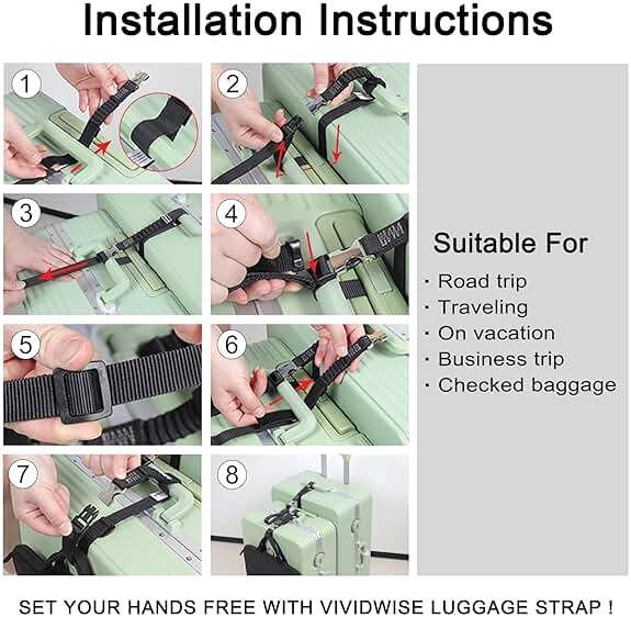 Vividwise Luggage Straps, Stretchable Luggage Connector Straps for Suitcases, Metal Buckle Add A Bag Adjustable Attachment Accessories Belts (Black-Metal Buckle, 0.75" W) - Image 6