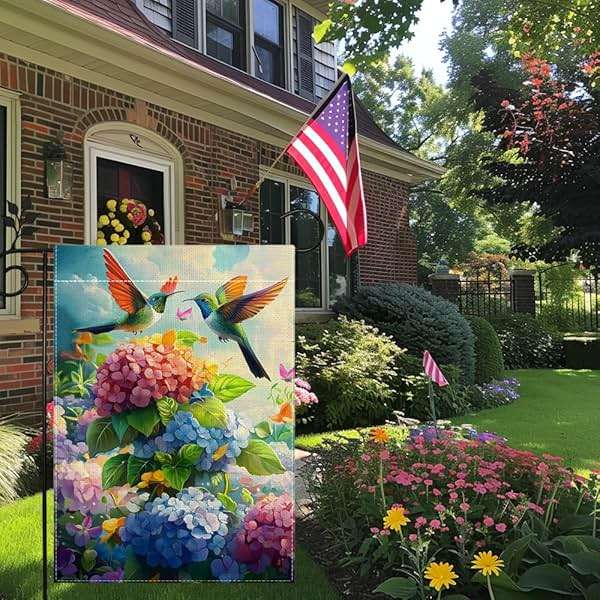Hummingbirds Hydrangeas Garden Flag 12x18 Inch Double Sided Burlap, Spring Summer Welcome Colorful Floral Yard Decor, Farmhouse Outdoor Flag - Image 6