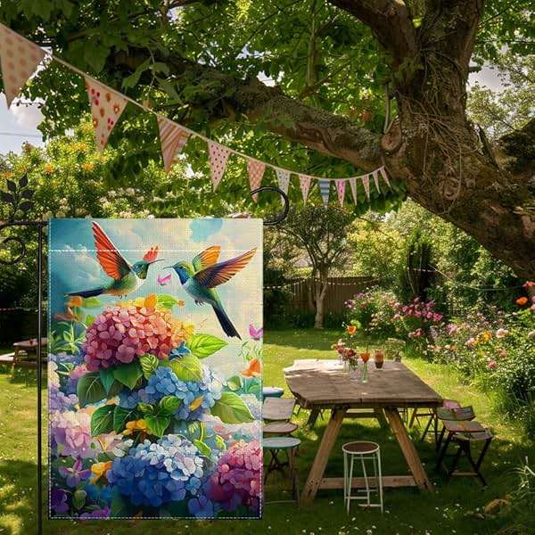 Hummingbirds Hydrangeas Garden Flag 12x18 Inch Double Sided Burlap, Spring Summer Welcome Colorful Floral Yard Decor, Farmhouse Outdoor Flag - Image 7