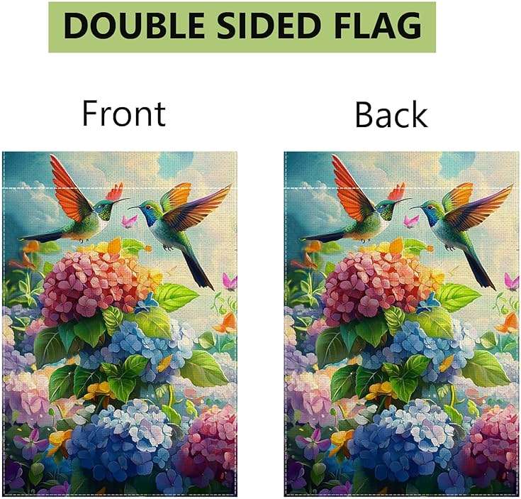 Hummingbirds Hydrangeas Garden Flag 12x18 Inch Double Sided Burlap, Spring Summer Welcome Colorful Floral Yard Decor, Farmhouse Outdoor Flag - Image 8
