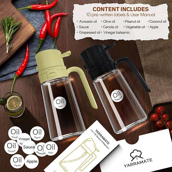 YARRAMATE 16oz/470ml Easy Refillable Oil Sprayer for Cooking, 2 in 1 Oil Dispenser for Kitchen and Oil Sprayer Bottle, Food-Grade Glass Oil Mister with Simple Open Design, Air Fryer,BBQ (Green) - Image 2