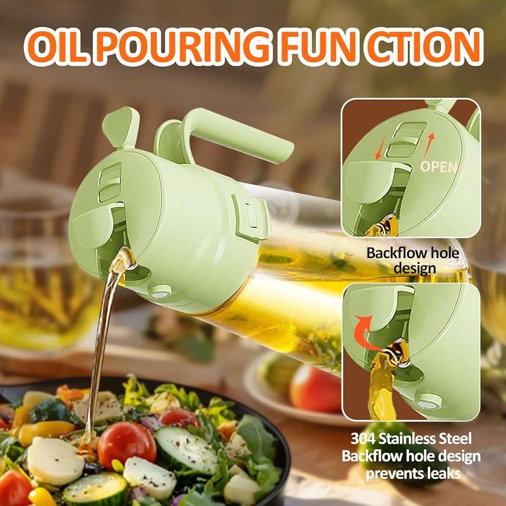 YARRAMATE 16oz/470ml Easy Refillable Oil Sprayer for Cooking, 2 in 1 Oil Dispenser for Kitchen and Oil Sprayer Bottle, Food-Grade Glass Oil Mister with Simple Open Design, Air Fryer,BBQ (Green) - Image 7