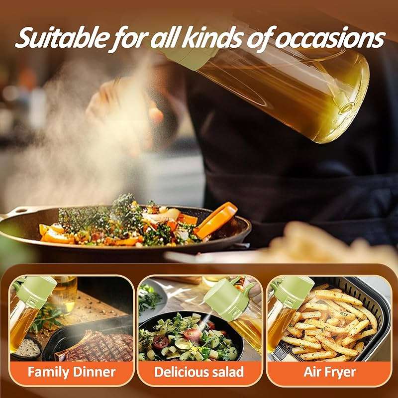 YARRAMATE 16oz/470ml Easy Refillable Oil Sprayer for Cooking, 2 in 1 Oil Dispenser for Kitchen and Oil Sprayer Bottle, Food-Grade Glass Oil Mister with Simple Open Design, Air Fryer,BBQ (Green) - Image 8