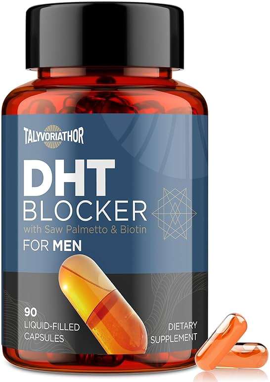 DHT Blocker for Men with Saw Palmetto & Biotin, Hair Growth Formula in Liquid-Filled Capsules, Hair Loss Supplements, Hair Regrowth Vitamins, Proprietary Herbal Blends - 90 Capsules(1 Bottle) - Image 1