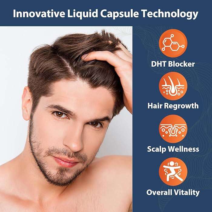 DHT Blocker for Men with Saw Palmetto & Biotin, Hair Growth Formula in Liquid-Filled Capsules, Hair Loss Supplements, Hair Regrowth Vitamins, Proprietary Herbal Blends - 90 Capsules(1 Bottle) - Image 3